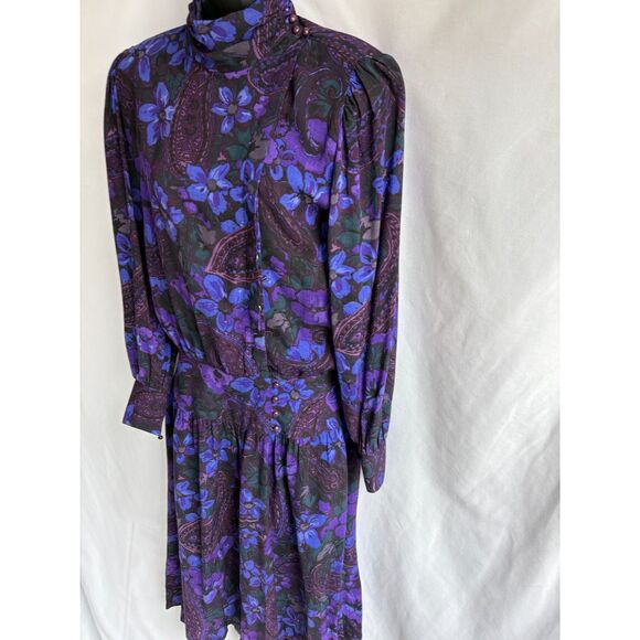 Vintage Patty ONeil Midi Dress 8 Dark Floral Paisley Purple High Neck Whimsigoth - Picture 4 of 14